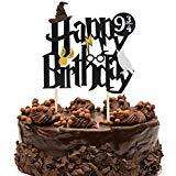 TiiMi Party Double Sided Glitter Black Harry Potter Inspired Happy Birthday Cake Topper Wizard Party Supplies